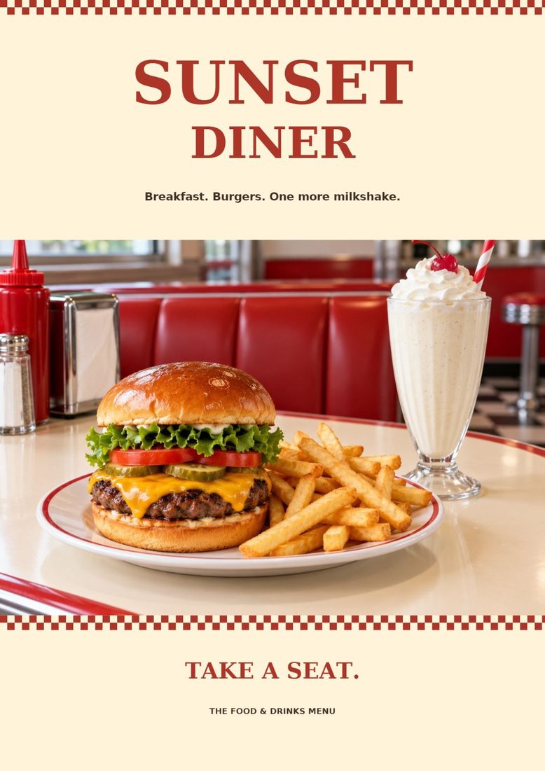 The cover of Sunset Diner, a menu made with Flippique.