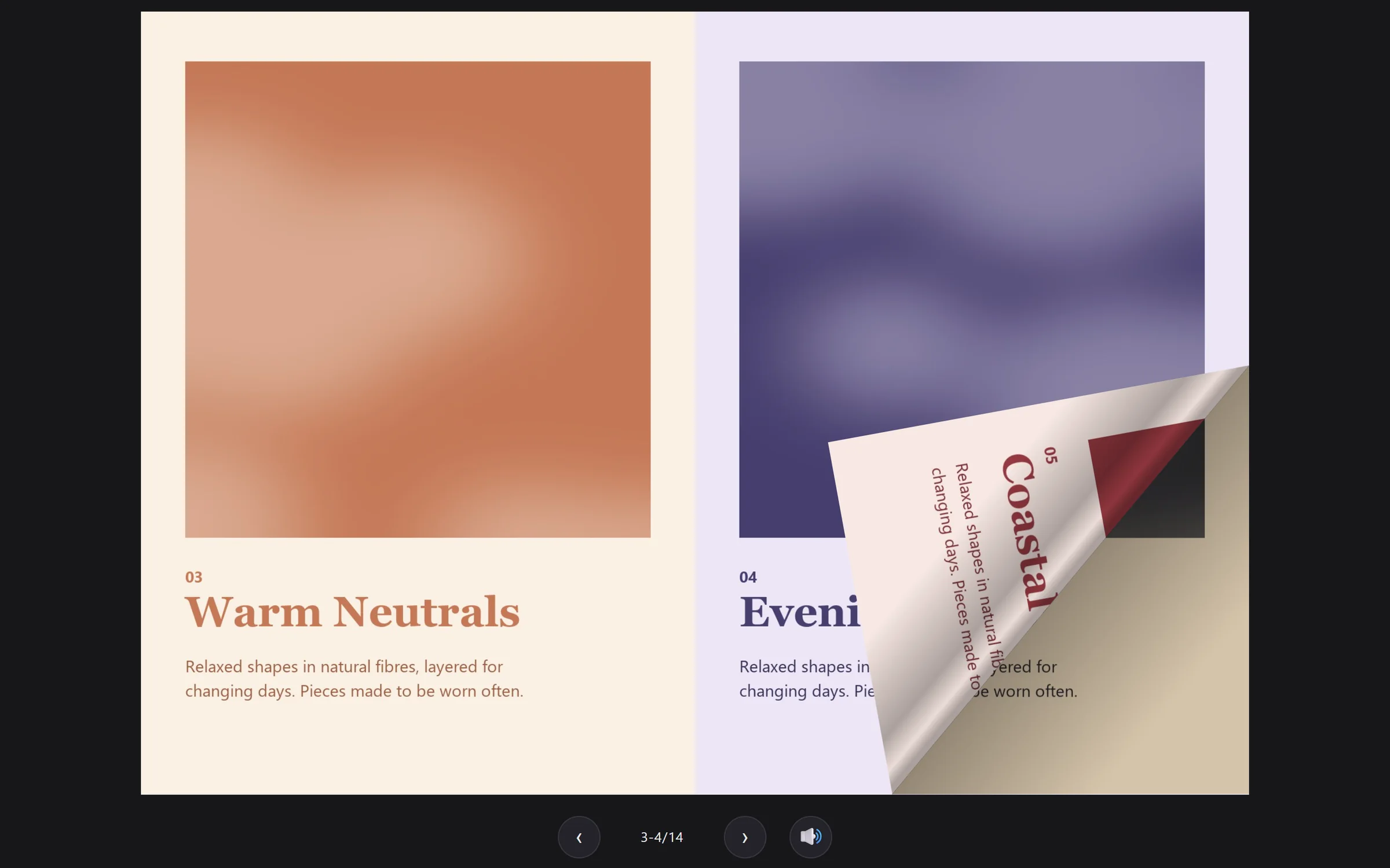 A finished Flippique flipbook open to a two-page spread, with the next page curling over as it turns.